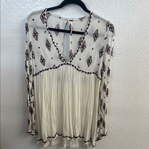 Free People Bohemian Cream and Brown Women's Top